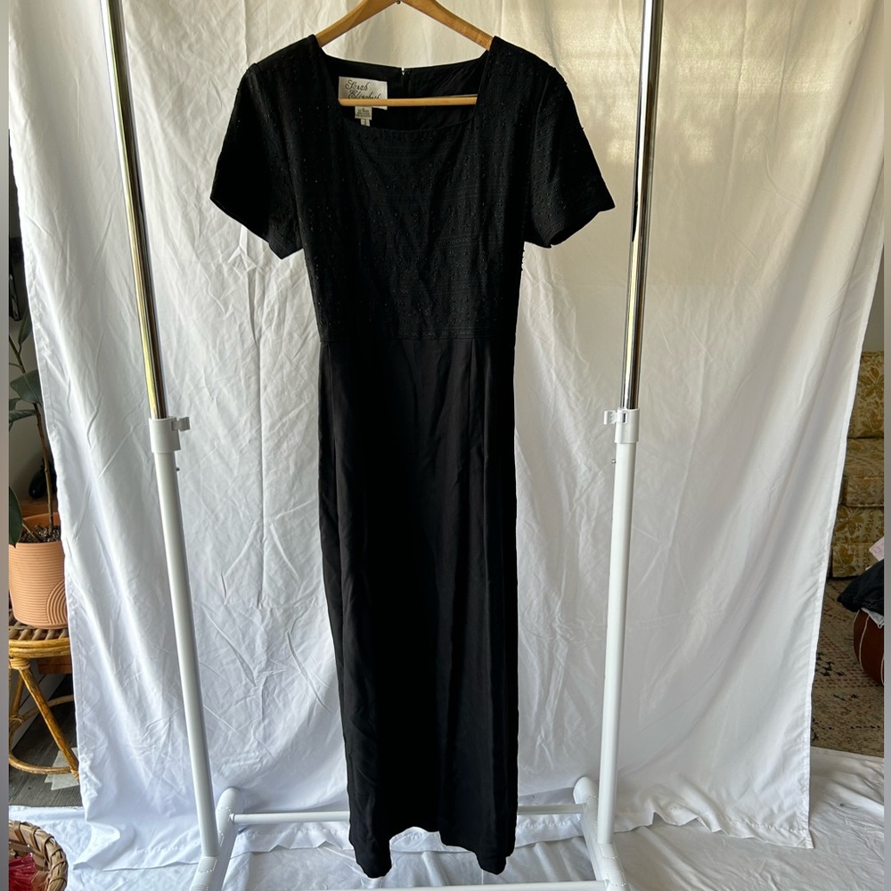 Vintage 90’s Black Sarah Elizabeth Beaded Maxi Dress w/ Back Tie size 12 - Picture 2 of 10